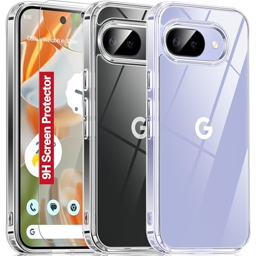 Oterkin for Google Pixel 9a Case Clear [20X Anti-Yellowing] Transparent Pixel 9a Phone Case with [Tempered Glass Screen Protector][Built-in 4 Airbags][10FT Military Grade Protection] (Clear)
