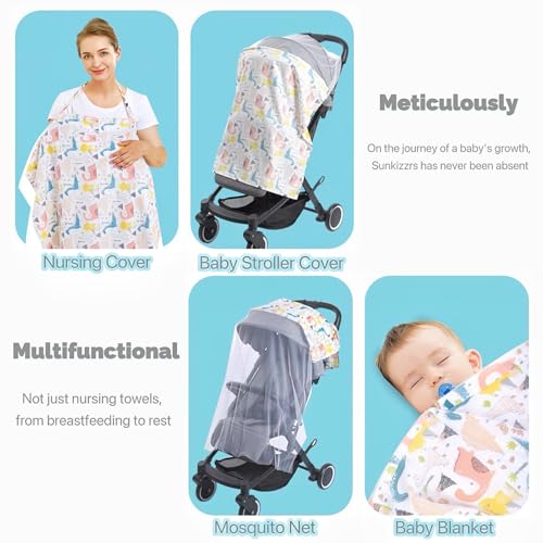 Image of Sunkizzrs Cotton 360 Nursing Covers for Breastfeeding -Feeding Cover Breastfeeding Mother -Feeding Covers for Nursing Mom -Feeding Scarf Breastfeeding with Mosquito Net for Baby Stroller