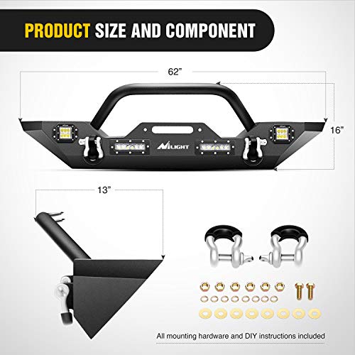 Image of Nilight Front + Rear Combo Compatible for 2007-2018 Jeep Wrangler JK,Rock Crawler Bumper with Hitch Receiver & Nilight Upgraded LED Lights Off Road Textured Black