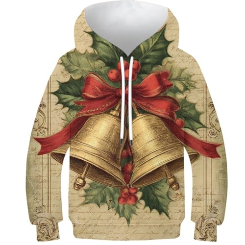 Sweat-shirt 3D motif cloches de Noël vintage le cadeau parfait pour adolescent de 13-15 ans
