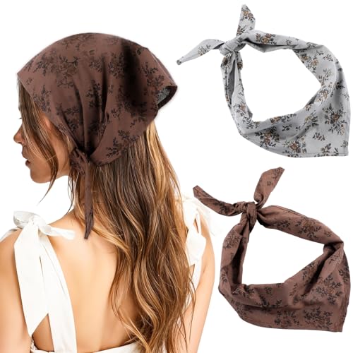 2pcs Triangle Head Kerchief for Women's Hair Floral Hair Scarf, Bandanas for Women, Triangle Head Scarf Tie-Back Boho Hairs Scarves Kerchief for Girls Women