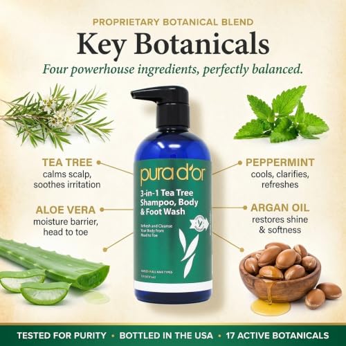 PURA D'OR 3-in-1 Tea Tree Shampoo, Body & Foot Wash for Men & Women, 16oz - image 5
