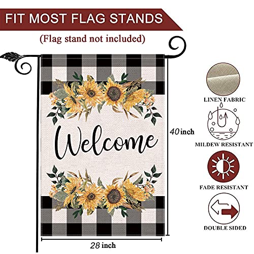 Larmoy Welcome Summer House Flag For Outdoor,28×40 Double Sided Black And White Buffalo Plaid With Sunflowers,Large Decorative Yard Flags For All Seasons, Seasonal Farmhouse Outside Decor #TOP5