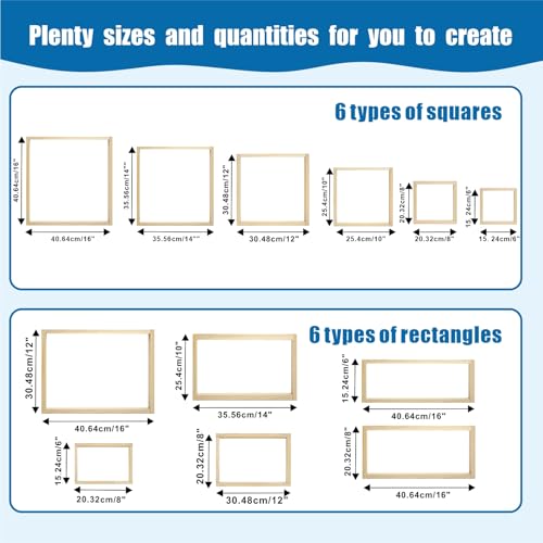 Image of 12 Sets Stretcher Bars for Needlework with 100 Tacks,6 Sizes 24Pcs Wooden Canvas Splicing Stretcher Bars Needlepoint Embroidery Stitch Frame Set for Crafts Art Supplies for Women's Birthday Gift
