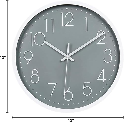 Miniatura 8 de Reloj de pared de 12 pulgadas silencioso sin tictac, reloj de pared redondo decorativo para sala de estar, dormitorio, cocina (batería no incluida),