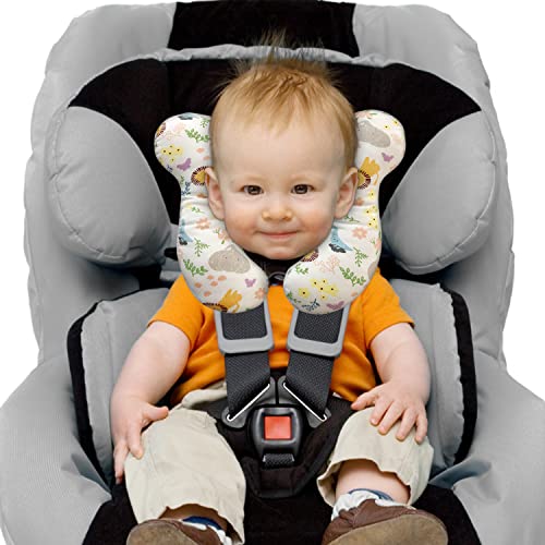 Image of Baby Travel Pillow, Infant Kid's Cushion Soft and Skin Friendly for Car Seat, Pushchair and Stroller (White Animal Flower)
