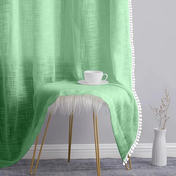 Image of THE LINEN COMPANY Cotton Linen Solid Curtain Set with Eyelet Rings (Ocean Green, Window - 6.5 Feet)