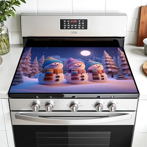 Image of Christmas Multi-Design Stove Cover for Glass /Electric Stoves - 3-in-1 Heat-Resistant Protector Mat, Non-Slip Drying Rack 28 inchx20 inch