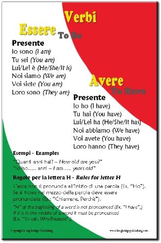 Long Bridge Publishing Italian Language School Poster - Verbs in Italian: Essere and Avere, (Verbi in Italiano) Wall Chart (11x17 inches, to Be/to ...
