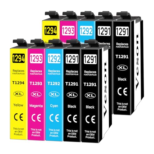 Veson T1295 Multipack Druckerpatronen Kompatible mit Epson T1291 T1292 T1293 T1294 für Epson Workforce WF-3520 WF-3540 WF-3010 WF-7525 Stylus SX420W SX525WD SX438W Stylus Office BX320FW (10er Pack)