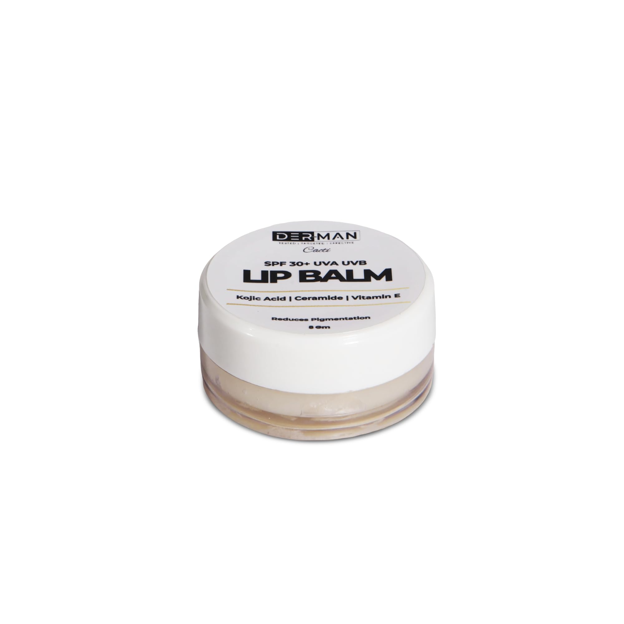 DER-MAN SPF30+ UVA UVB and Multi Actives Lip Balm for Protection & Repair | | Kojic Acid, Ceramide Np, Vitamin E | Shea Butter, Jojoba Oil, Grape Seed Oil| Treats Dark & Pigmented Lips | Sun Protection & Deep Moisturization | | 8 G-image-0