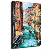 Venice Oil Painting Italy Canal Poster Canvas Print Inspirational Wall Decor Home Decor Art Aesthetic Hanging Painting (08×10inch_Framed)