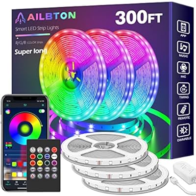 AILBTON 300ft Led Strip Lights(3 Rolls of 100ft led Lights) Ultra Long Led Light Strip with App Voice Control Remote,5050 RGB Music Sync Color Changing Led Lights for Bedroom,Party,Home Decoration