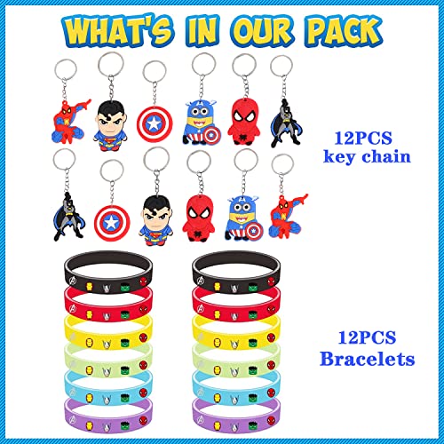 Newtic 24PCS Super-héros Party Supplies, Super-héros anniversaire cadeau, Inclure 12 Bracelet, 12pcs Porte-clé… - Image 3
