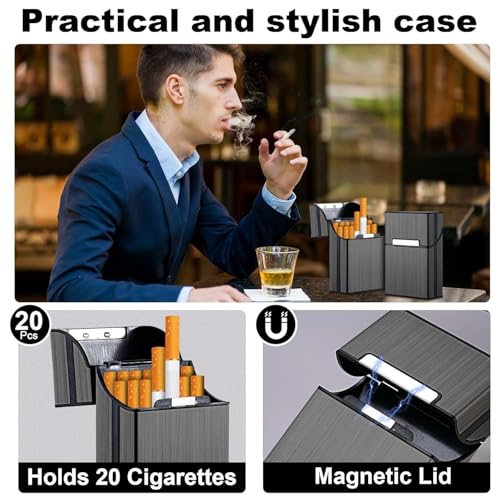 Image of Metal Cigarette Case,Cigarette Holder,Magnetic Opening Closure,Holds 20 Cigarettes (Black)