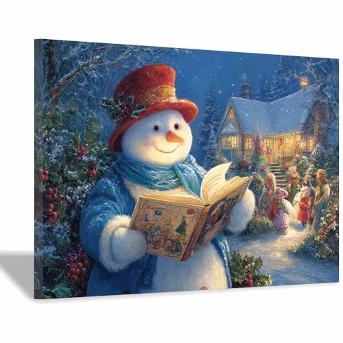 Tableau sur toile paysage hivernal impression HD bonhomme de neige 40x60