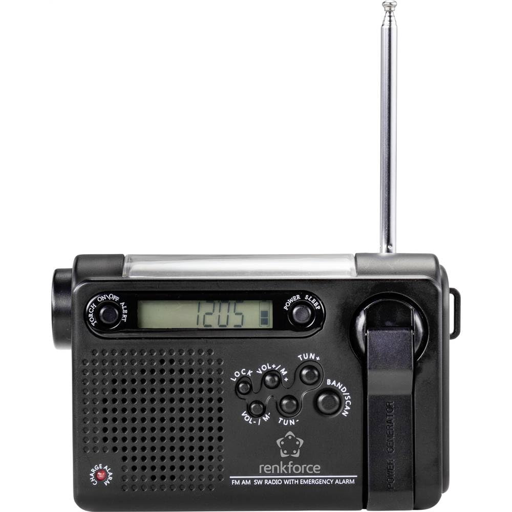 Renkforce RF-CR-200 Kofferradio UKW, MW, KW rechargeable, Solarpanel, Handkurbel, Weckfunktion, T