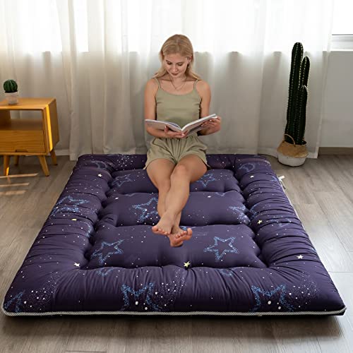 YOSHOOT Colchón de futón, colchón de Tatami Plegable japonés, colchoneta de Dormir portátil, colchón de Camping Enrollable, colchón de Suelo, Tumbona, sofá Cama, futón (Estrella de Luna, Individual)