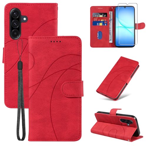 FHSYCR Coque pour Samsung Galaxy A17 4G/5G avec 1 Pièces Verre Trempé Protection, Premium PU Cuir Multifonction Magnétique Portefeuille à Rabat Flip Housse Étui...