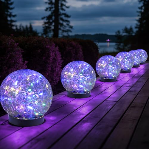 Image of JKIMK Solar Globe Lights Outdoor Waterproof-Solar Balls Garden-Cracked Glass Ball Solar Lights Outdoor-Solar Orbs Outside-Outdoor Decorations Patio & Yard Lawn Backyard Decor