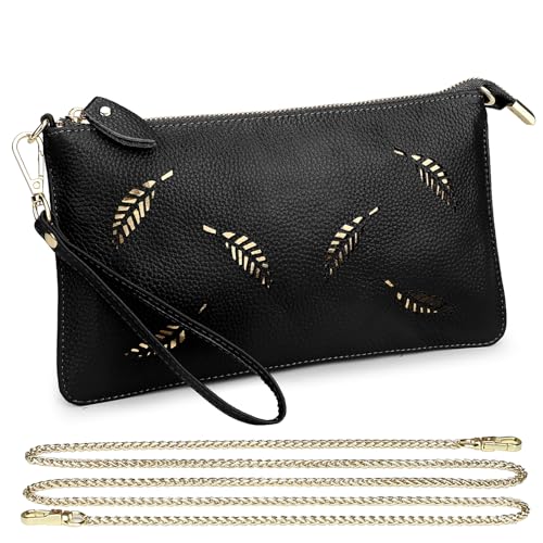 Image of Uromee Genuine Leather Wristlet Wallet Clutch Purses with Detachable Chain
