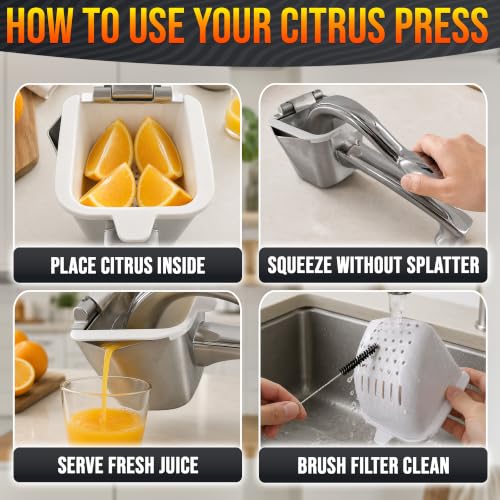 Image of Manual Lemon Squeezer, Citrus Juicer Hand Press, 304 Stainless Steel