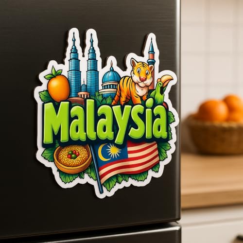 Image of Naxon Malaysia Country Theme Souvenir Wooden Refrigerator Stylish Fridge Magnet - Fridge Decoration Magnet for Kitchen & Home Decor | Perfect Souvenir Gift | Size 3x3 Inches | Pack of 1