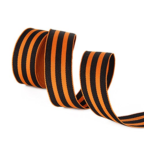David accessories Orange Black Stripes Grosgrain Ribbon 1' Wide 5 Yard for DIY Ribbon Medal Award Handmade Hair Bow Clip Accessories and FestivalParty Birthday Bridal Shower Decoration (Orange&Black)