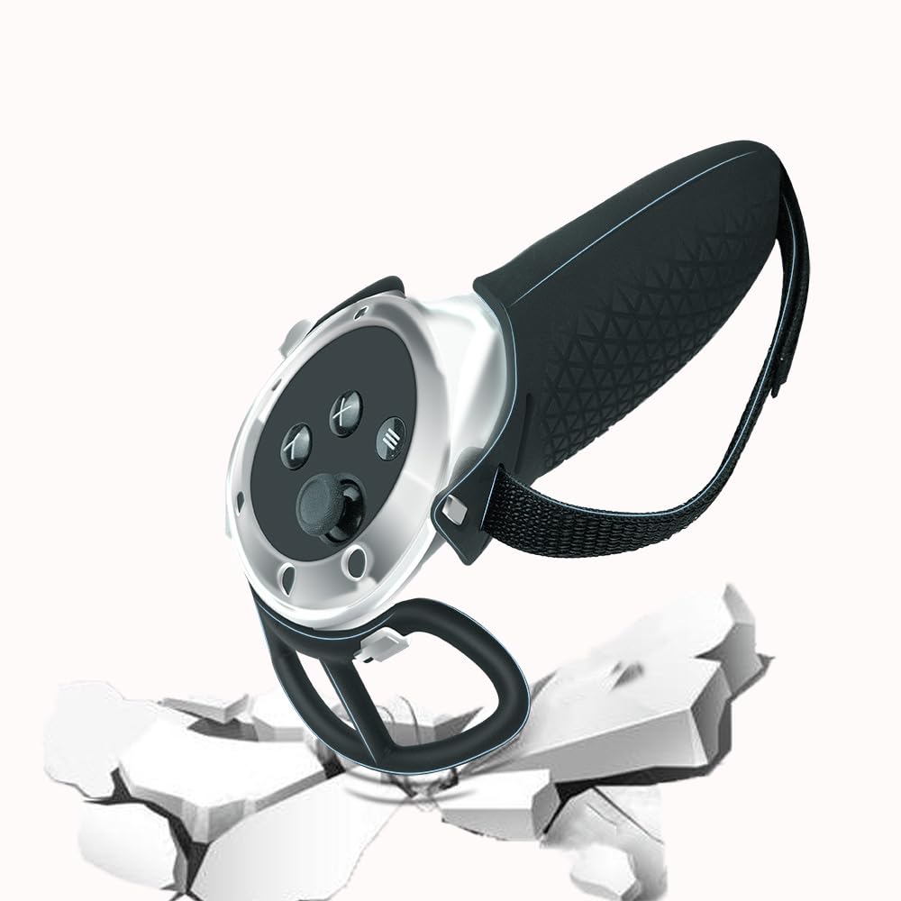 Per Meta Quest 3 - Custodia per impugnature del controller + anello paracolpi per impugnature + tappi per i pulsanti del pollice,Custodia protettiva in silicone con cinturino per le nocche (Nero)