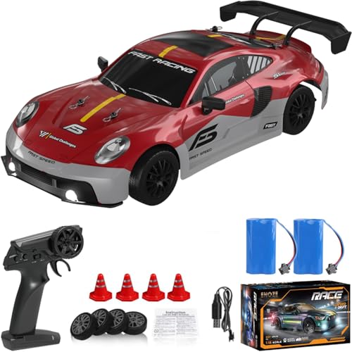 Image of 1:16 Scale RC Drift Car 4WD 2.4GHz 30KM /H High Speed Racing Sport Toy Car with LED Lights, Racing and Drift Wheels (8103-Red)