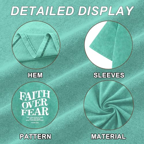 Image of Christian Faith Over Fear Shirt for Men Jesus Religious Shirts Oversized Graphic Tees Acid Wash God T-Shirt