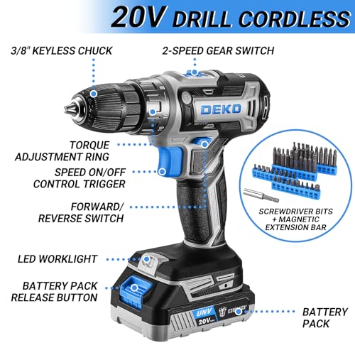 Blue Drill Tool Kit Set: 20V Cordless Power Drill Tool Box with Battery Electric Drill Driver for Men Home Hand Repair Basic Toolbox Tools Sets Drills Case