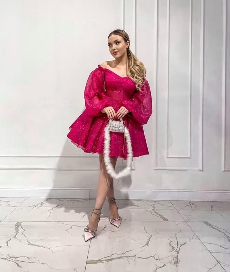 Sparkly Tulle Homecoming Dresses for Teens Puffy Sleeve Short Prom Dress Glitter Formal Evening Party Gown4