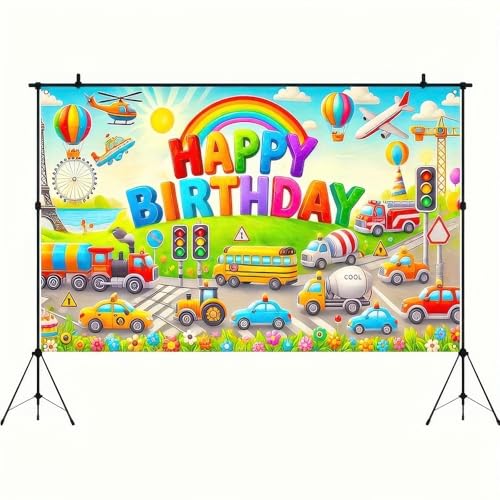 Image of BlissYard Car Birthday Backdrop 70x43 Inch Transportation Party Decor | Transportation Birthday Decorations Truck Backdrop Boys Birthday Party Decorations Photography Supplies