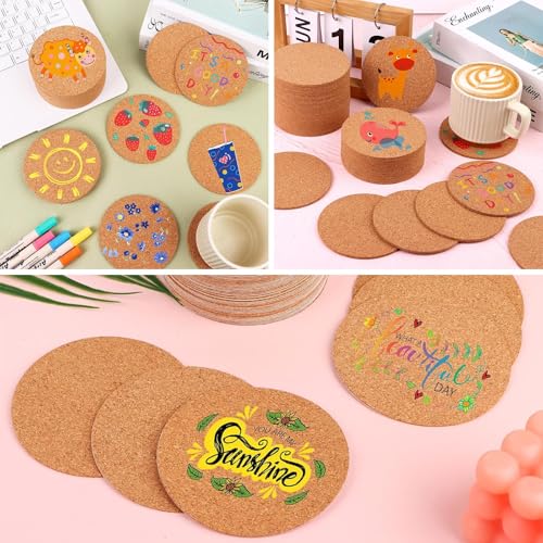Image of 20 Pcs Coaster Set, Coasters, Cork Sheet, Round Absorbent Heat Resistant Non-Slip DIY Coasters for Home Decor and Craft Projects