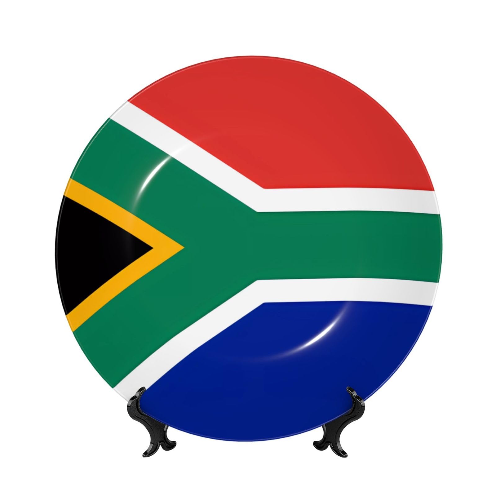 SXZVVBN South Africa flag Bone China Decorative Plate Art with Stand Removable Adhesive Hanging for Home Office 10in（25cm）