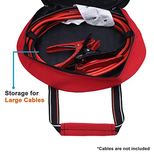 Image of BULL TOOLS EV Charging & Jumper Cable Storage Bag, Organizer 6 Pocket Handmade Carry Bag - 15x15x4 Inch Waterproof Ballistic Polyester Round Bag, Cords, Small Tools, For Motor Vehicles - Red