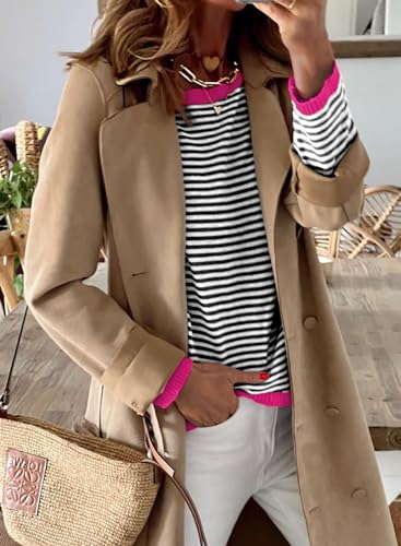 Image of Dokotoo Women's Long Sleeve Sweaters Casual Crewneck Fashion Fall Striped Color Block Shirts High Low Pullover Sweater Tops