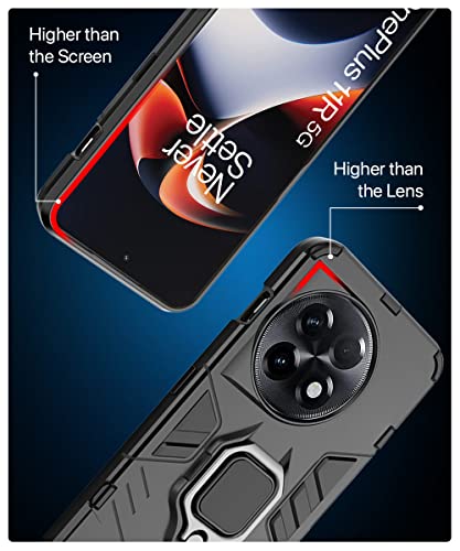 Image of WOW IMAGINE Shock Proof Back Case Mobile Cover for 1+ OnePlus 11R 5G | Bumper Back Cover Case (Tough Armor | Hybrid PC + TPU | Full Protection with Ring Holder & in-Built Kickstand | Black)