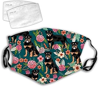 MOSDELU Rottweiler Floral Dog Reusable Washable Anti-Dust Gauze Face Cover with Filters, Earloop