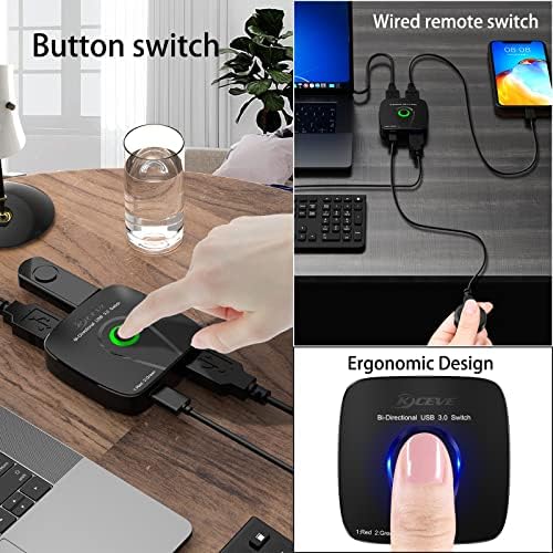 Bidirectional USB 3.0 Switch Selector, MLEEDA USB Switcher 2 in 1 Out/1 in 2 Out for 2 Computers Share Printer Mouse Keyboard Webcam iPhone.with Wired Remote and 2 USB3.0 Cables