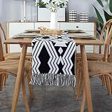 HPX HOME Braided Cotton Boho Table Runner Geometric Moroccan Farmhouse Dresser Scarf with Handmade W