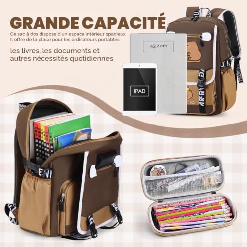 WFKKMEQ Capybara Sac à Dos Enfant, Capybara Cartable Scolaire Trousse à Crayons Ornements Sacs D'école Cartoon Sacs Scolaires Cartable Scolaire Sac D'école Sacc à Dos à Deux Epaules pour Enfants(D) – vue 5