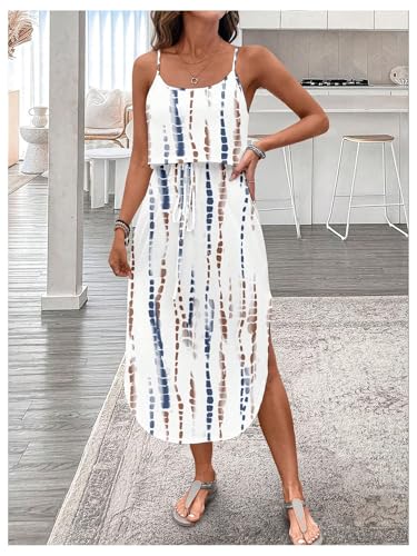 Image of RoseSeek Women's Spaghetti Strap Tie Dye Cami Sun Dress Beach Midi Summer Dresses Resort Wear Vacation Outfits