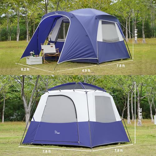 Image of Vidalido 3-4 Person Tent with 1 Mesh Door and 2 Large Mesh Window, Double Layer Waterproof Portable Family Cabin Tent, 4 Person Tents for Outdoor Camping Hiking