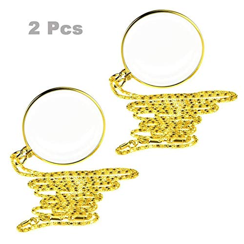 2 Piezas Loupe Cadena Joyas Lupa con 5x Collar de Lupa de Cristal Óptico Colgante, Lupa Para Colgar, Lente de Monóculo Portátil con Lupa Monóculo Collar Lupa con Lupa (Oro/Plata) (2 Piezas Oro)