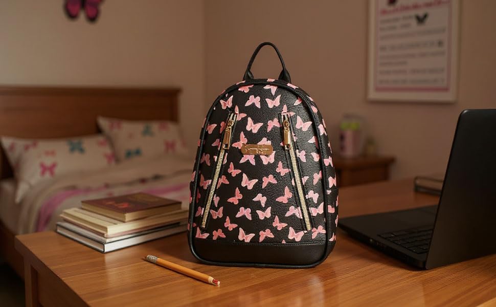 Image of Jessica Simpson Waterproof Mini Vegan Leather Backpack Purse for Women, Travel, Work (Midnight Butterflies)