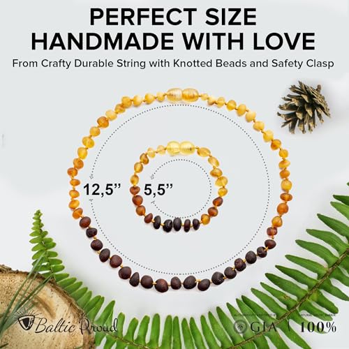 Baltic Proud Amber Necklace and Bracelet Gift Set (Unisex Rainbow Raw 12.5 Inches/5.5 Inches) - Certified Premium Quality Raw Baltic Sea Amber2