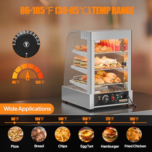 Image of ROVSUN 15 inch Commercial Food Warmer Display Pizza Warmer, 3-Tier Electric Countertop Food Warmer w /LED Lighting Adjustable Removable Shelves Glass Door, Pretzel Warmer for Buffet Restaurant, Silver