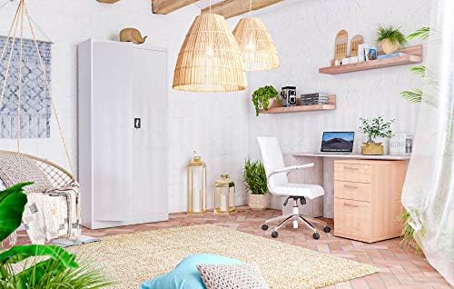 Office Hippo Executive Office Chair with Fixed Padded Arms, Faux Leather, White, 55 x 62 x 95 cm